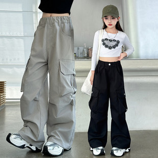 洋气女童新款直筒炸街工装裤2026女孩黑色韩版时髦裤子春秋休闲裤
