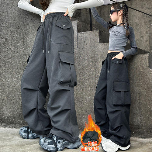 工装裤秋冬新款加厚女童女大童2025冬酷飒风好看裤子爵士舞加绒超