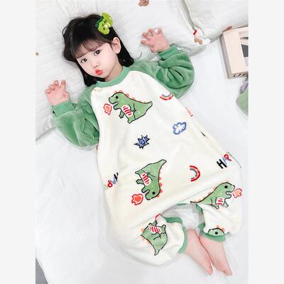 女童连体睡衣秋冬季2025新款儿童睡袋加厚法兰绒保暖小女孩家居服