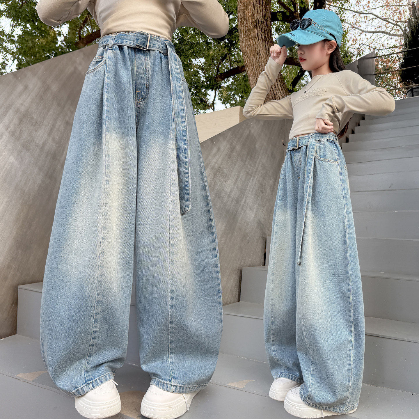 大童牛仔裤春季978宽松窄女孩款儿童裤子女童韩版6春秋岁版阔腿裤