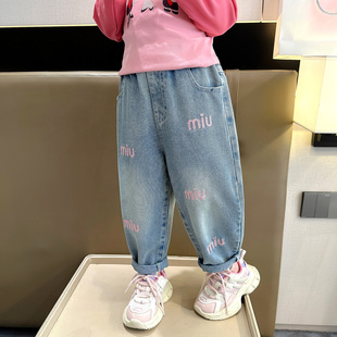 子秋季 老爹裤 2025新款 洋派儿童秋装 女宝宝韩版 女童休闲宽松牛仔裤