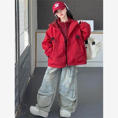 儿童红色奥粒绒三合一冲