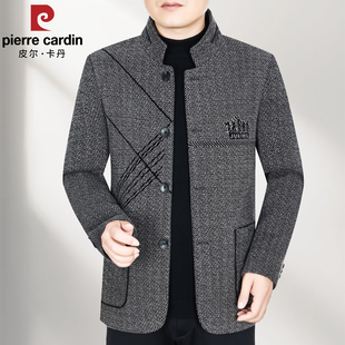中年立领夹棉加厚爸爸装 皮尔卡丹羊毛呢外套男士 休闲夹克秋冬新款