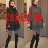 韩系黑色蕾丝花边拼接亮闪闪上衣大码 别致独特超好看高领打底衫