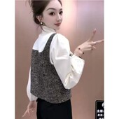 减龄百搭短款 设计感拼接假两件长袖 洋气宽松时尚 女秋季 小上衣 衬衫