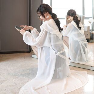 系带ins超火纯色空调开衫 雪纺连帽防晒衣女中长款 披肩薄外套百搭