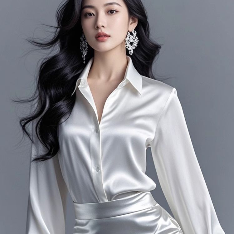 2025春秋新款职业重磅醋酸缎面衬衫女长袖内搭正装高级感气质衬衣