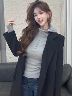 德绒半拉链灰色连帽卫衣女款2025新款爆款秋冬季内搭打底帽衫上衣