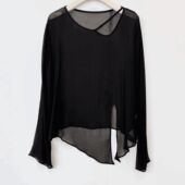 t恤女夏季 薄款 冰丝空调衫 黑色v领不规则微透长袖 宽松防晒罩衫 上衣