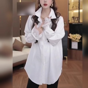 蕾丝拼接加绒保暖衬衣女2025秋冬外套气质休闲百搭设计感时尚 衬衣