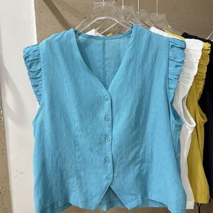 V领衬衫 新款 韩系小飞袖 女2025夏季 气质百搭短款 上衣减龄休闲小衫