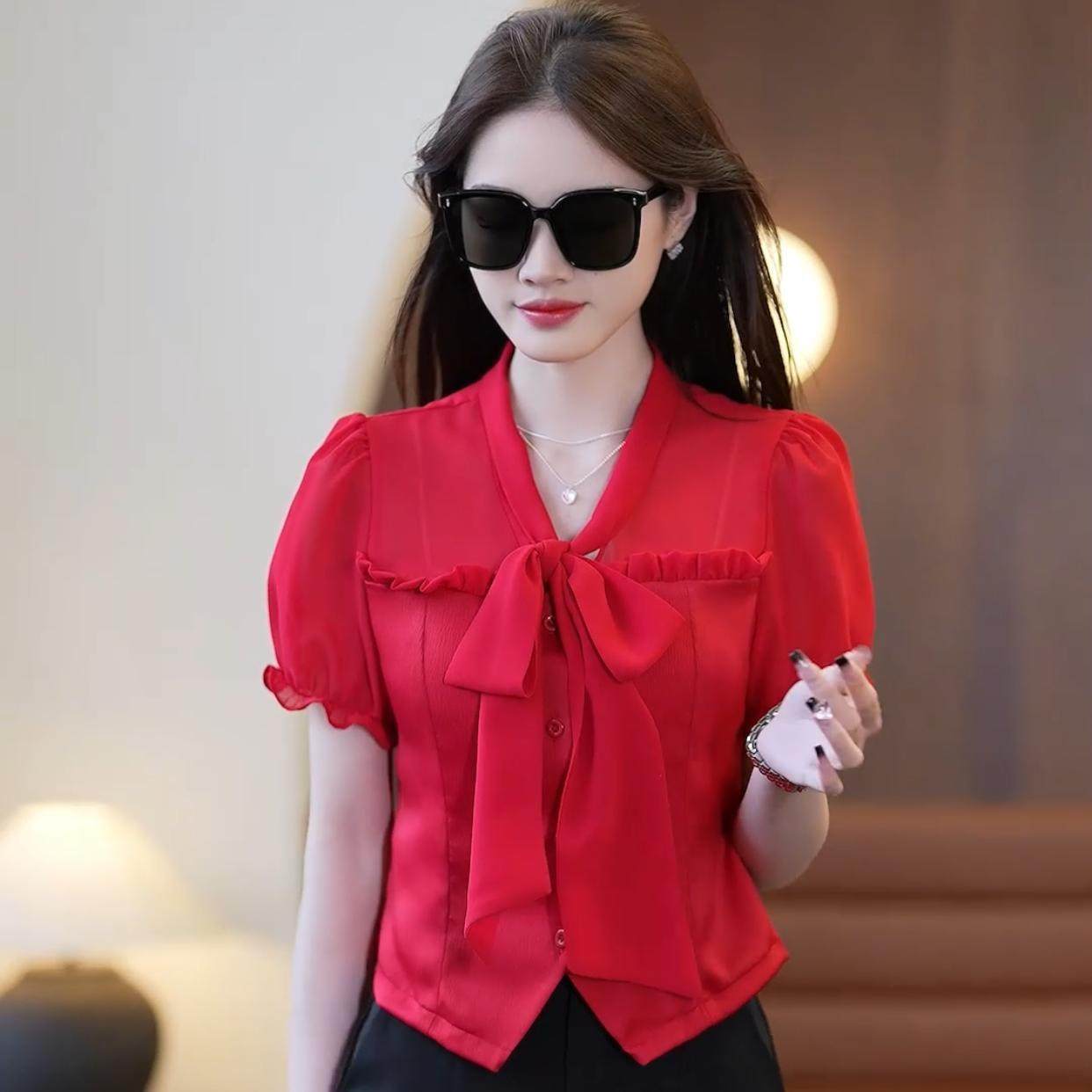 短袖雪纺衫夏装2025新款今年流行时尚减龄漂亮小衫洋气质女装上衣