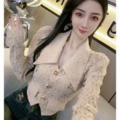 欧货设计感名媛洋气翻领蕾丝衬衫 上衣 显瘦百搭短款 女2025秋季 新款