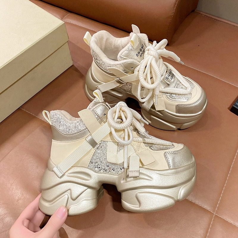 网红亮片厚底加绒爆款老爹鞋女款2025冬季炸街运动跑步高帮鞋,女鞋,时尚休闲鞋,淘宝优惠券,粉丝福利购,淘宝优惠卷