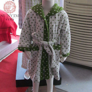 包邮孚日家纺长绒棉全棉纯棉中空纱活性印染儿童浴衣精彩浴袍