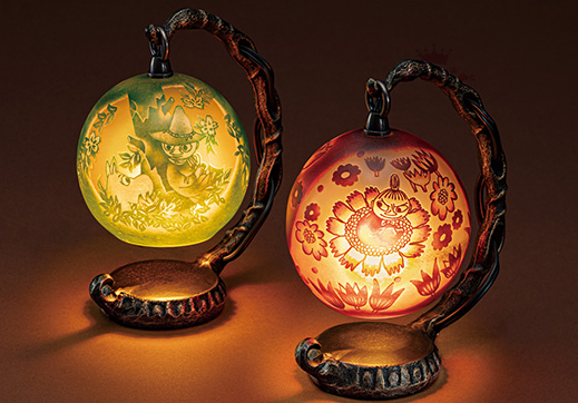 日本代购 moomin 精灵姆明 幸福之灯  手工雕刻玻璃灯led灯装饰灯