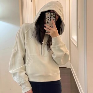 代购 Lulu Scuba Oversized 半拉链连帽卫衣加绒瑜伽运动上衣外套