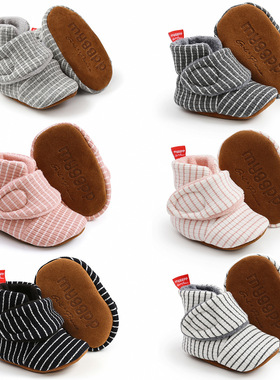 春秋冬条纹棉鞋棉靴宝宝鞋保暖鞋婴儿鞋学步鞋0-1岁透气防滑