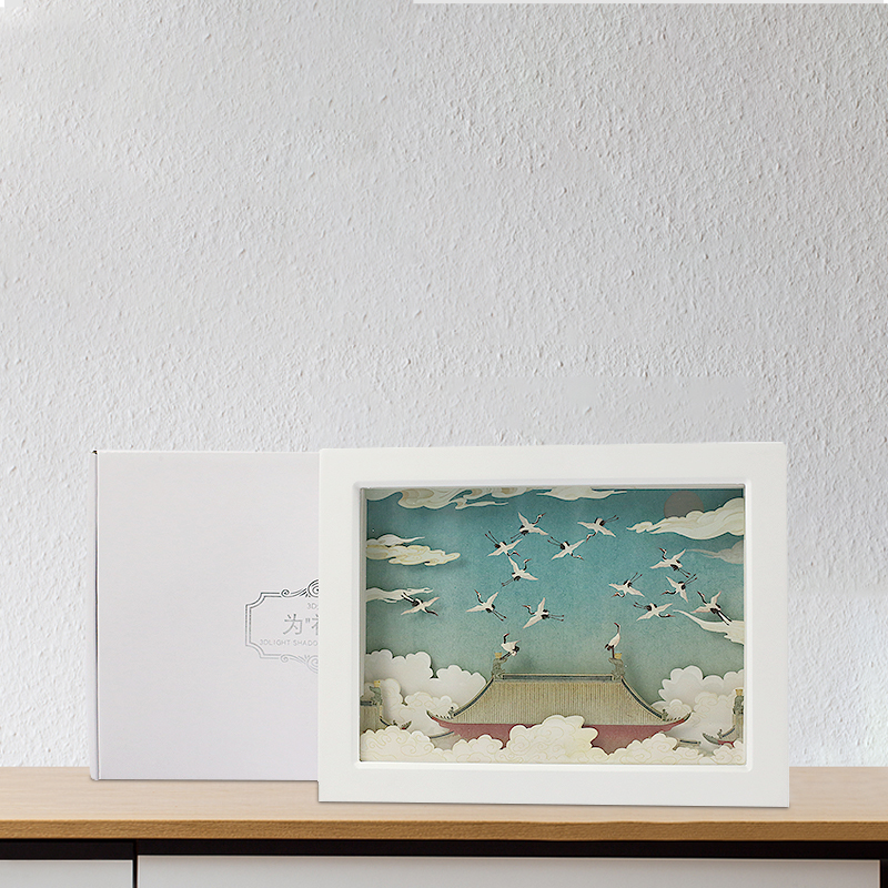 瑞鹤图原创设计立体光影纸雕灯卧室装饰夜灯特色文创生日礼物礼品