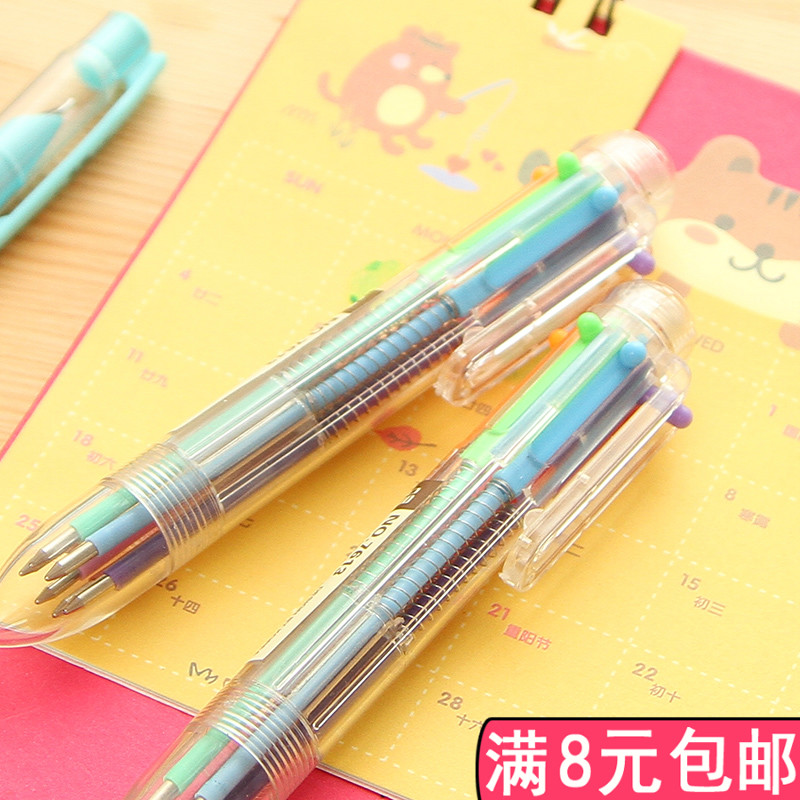 日韓國創意可愛卡通多色圓珠筆 按動筆彩色個性油筆文具6色筆批發