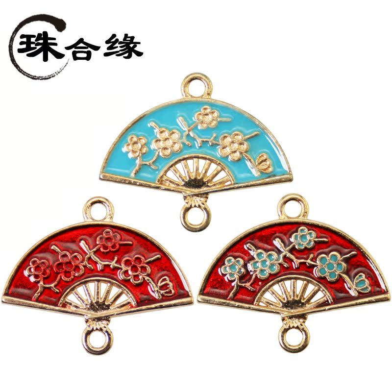 景泰蓝双吊中国风小扇子耳环耳饰吊坠流苏挂坠挂件发簪坠子配饰
