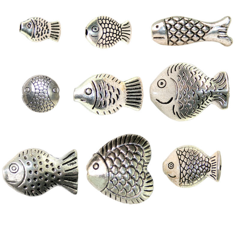 藏银配饰鱼珠子 文玩手串背云佛珠配珠隔片 藏银diy配件隔珠串珠