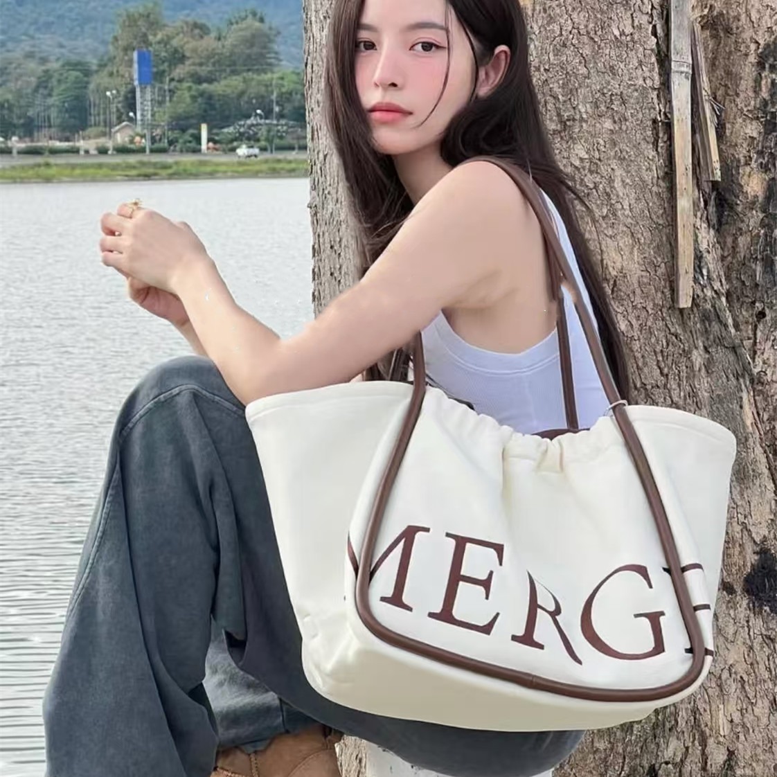 泰国MERGE托特包大容量休闲女包慵懒风单肩布包通勤百搭手提大包