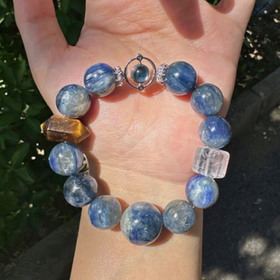 好运指引｜14.5～18mm原矿玉化蓝晶石 白闪灵 黄虎眼 海蓝宝手串