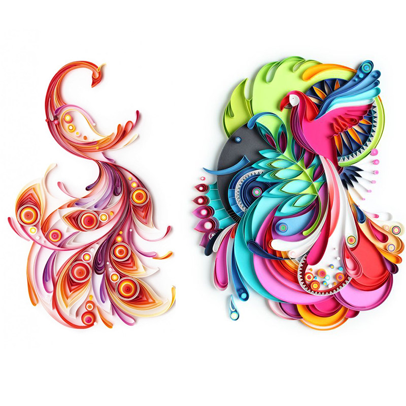 衍纸画材料包 花型图纸线稿图diy手工纸艺底稿图纸 金色凤凰