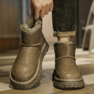 皮毛一体雪地靴男冬季新款东北加绒男鞋加厚防水男士防寒保暖棉鞋