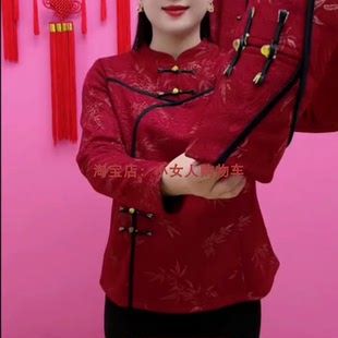 时尚洋气减龄中老年妈妈加绒保暖T恤衫冬季新款休闲百搭复古上衣