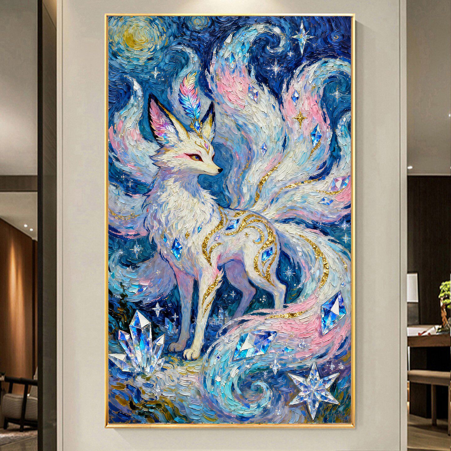 韩式DIY树脂方钻满钻贴钻钻石画钻石绣梵高星空蓝白色九尾狐玄关