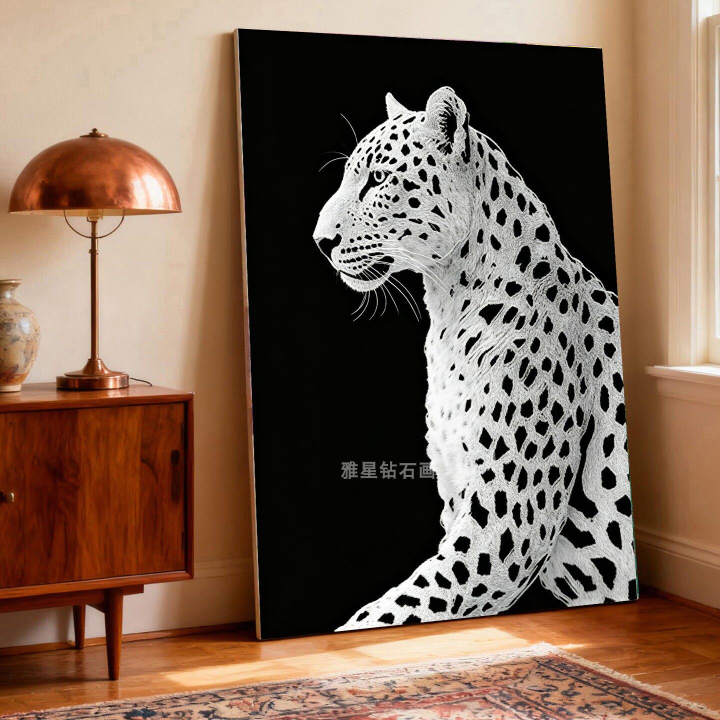 现代简约DIY高端树脂方钻满钻钻石画贴钻砖石绣带钻套件黑白豹子
