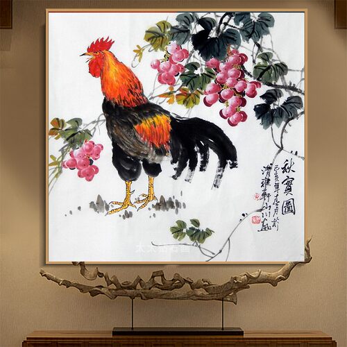 新中式DIY方钻满钻钻石画砖石绣葡萄大公鸡秋实图贴钻十字绣带钻