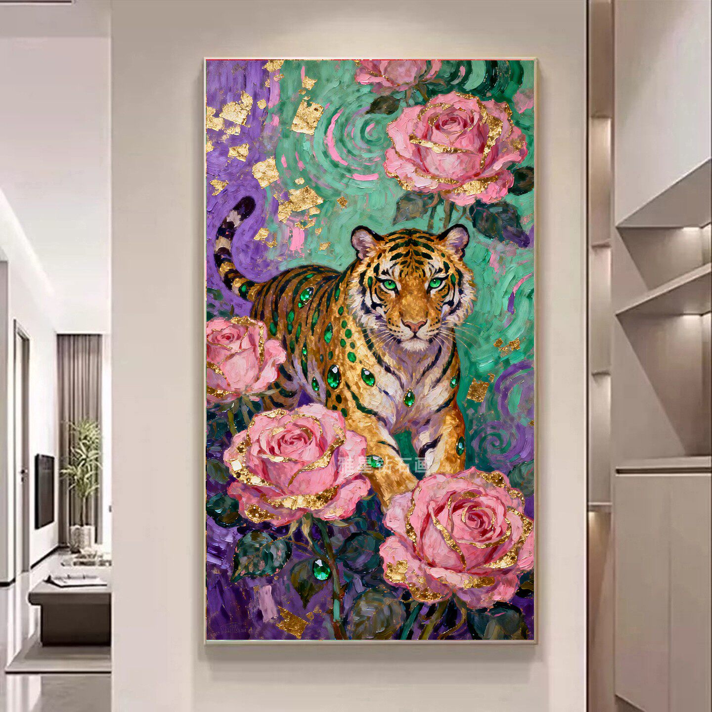 DIY树脂方钻满钻钻石画粉色玫瑰花绿宝石金色老虎二粘贴钻钻石绣