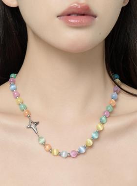 夏日美式缤纷彩色串珠项链
