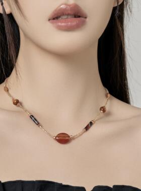 复古轻奢串珠项链秋冬锁骨链