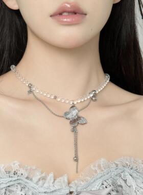仿珍珠蝴蝶项链女款夏季锁骨链
