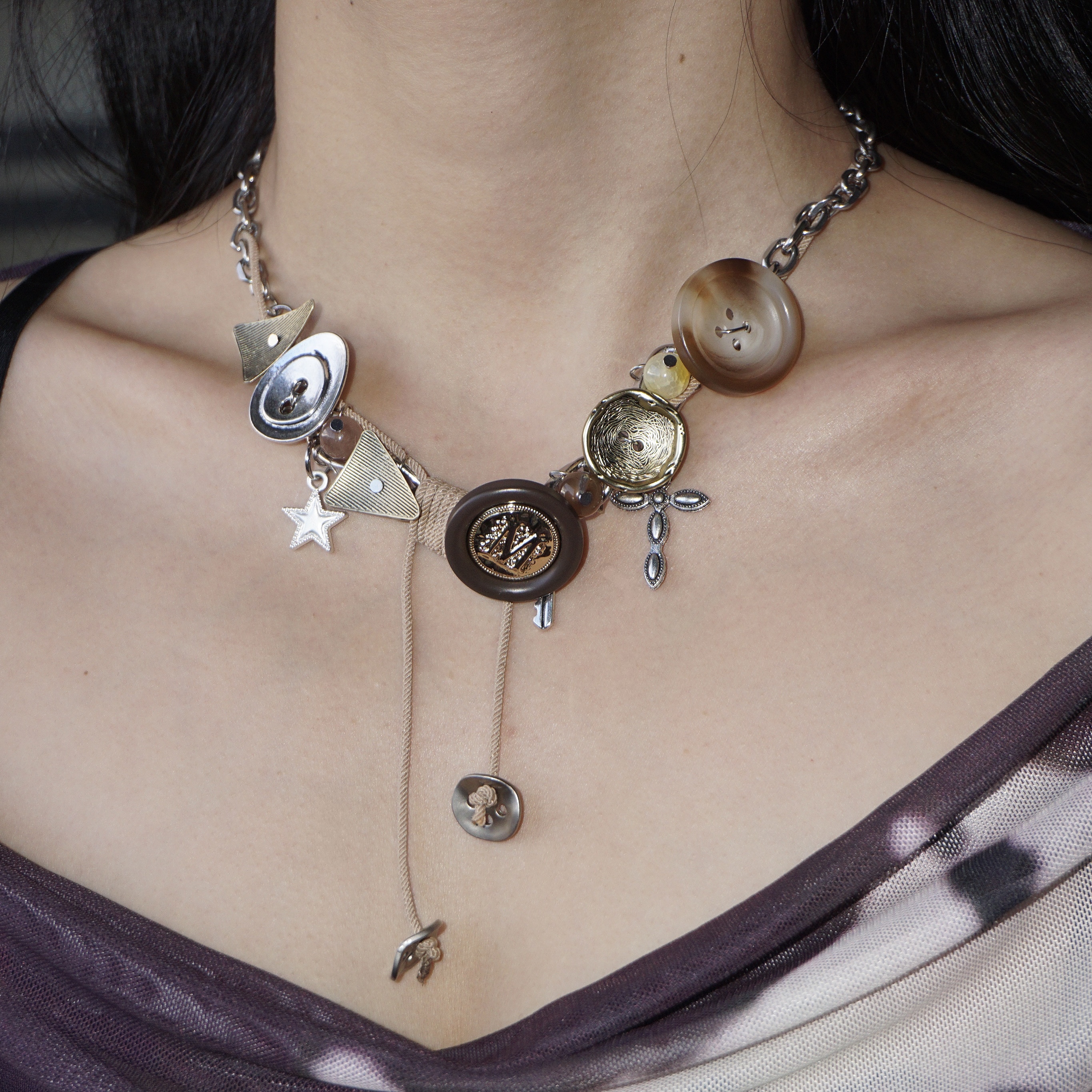 Startier钛钢朋克女锁骨链