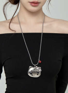 原创设计可爱KT猫吊坠项链女款甜酷多巴胺卡通毛衣链配饰古早涩谷