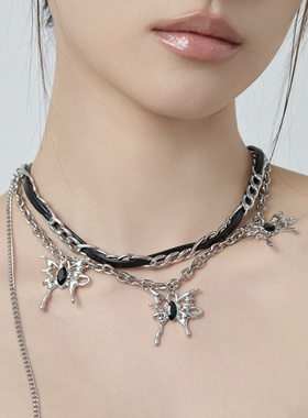 Starfire皮革朋克女锁骨链