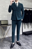 新款十个颜色双排扣小西装西服套装三件套墨绿色SJT10-P275，男装西服套装，电商A445