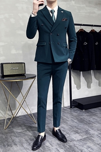 新款十个颜色 双排扣小西装 西服套装三件套 墨绿色 SJT10-P275图片