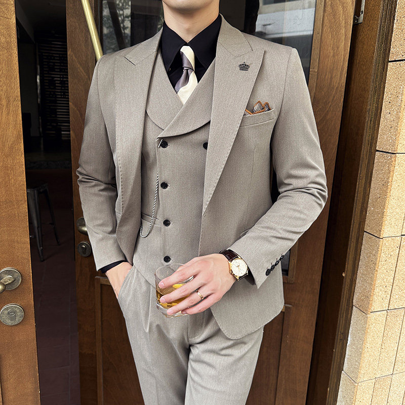 新款七色枪驳领高端西装一扣西服三件套深灰A445-SJT9001-P260,男装西服,电商A445