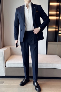 新款七色枪驳领高端西装 一扣西服两件套 藏青 A445-LJT9001-P200图片