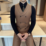 秋季新款男士马甲韩版修身双排扣西装马甲杏色A445--MJ3611-P60，男装背心/马甲，电商A445