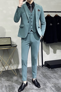 新款十色 韩版修身小西装 西服套装三件套 全身图淡青-SJT09-P275图片