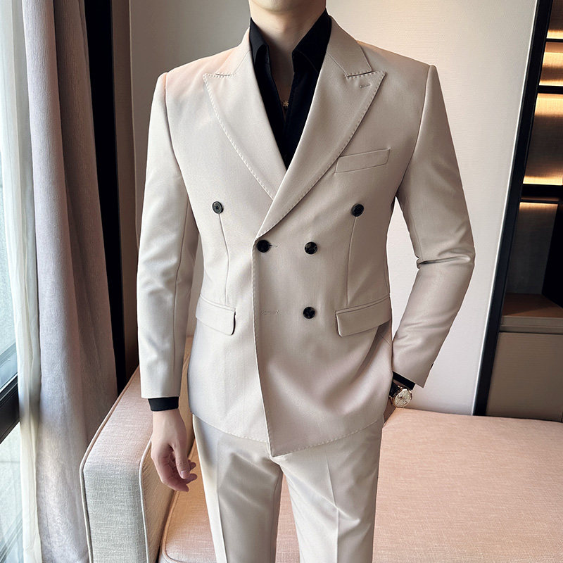 秋冬韩版修身小西装外套双排时尚休闲西服杏色A445-XZ3611C-P125,男装西服,电商A445