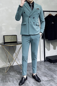 新款十个颜色 韩版修身小西装 西服套装三件套 淡青色 SJT10-P275图片