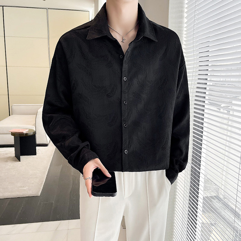 轻熟秋季男士宽松衬衫时尚休闲长袖提花衬衣A445-DC001-P78,男装衬衫,电商A445